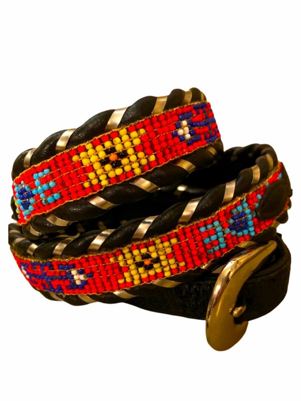 Vintage Circle Y Beaded Western Belt Silver Laced Leather Southwestern Eagles